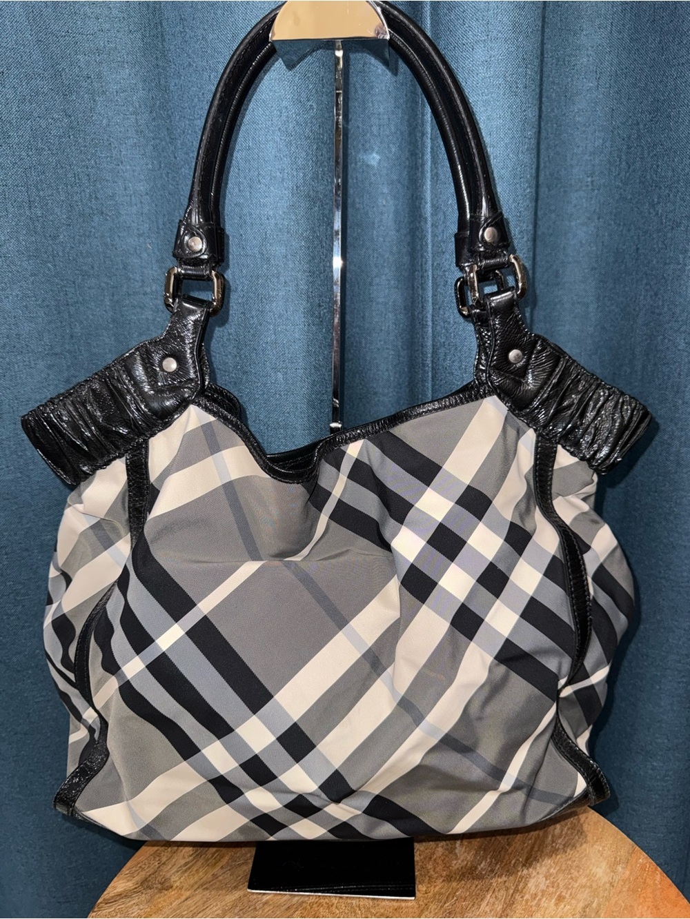 Burberry Gray and Black Plaid Shoulder Bag
